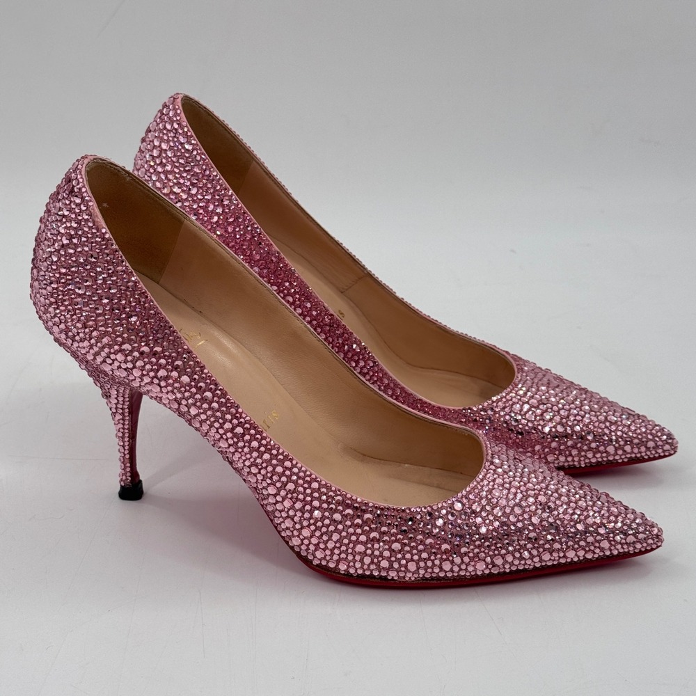 Christian Louboutin Swarovski Crystal Strass Pumps Blush Pink Heels 38.5